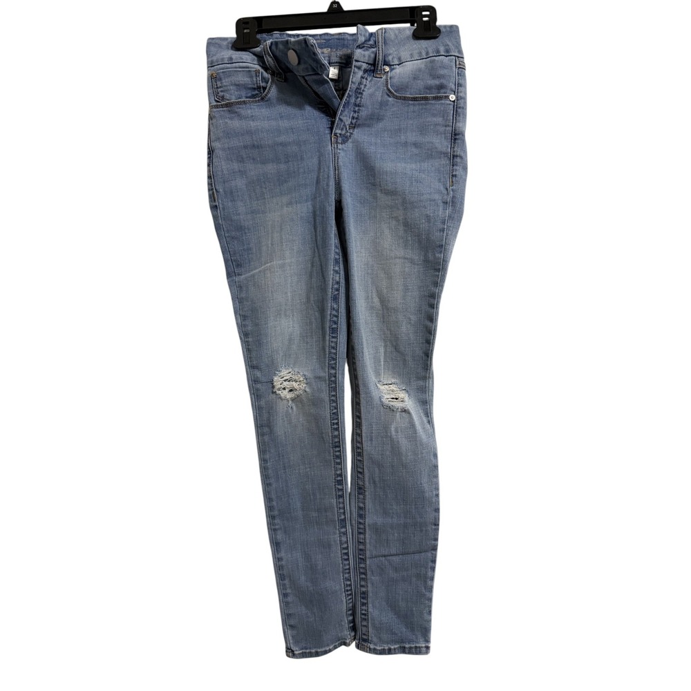 Seven Jeans Women's Skinny Ripped Size 4 Light Blue Faded Distressed Knee Rips